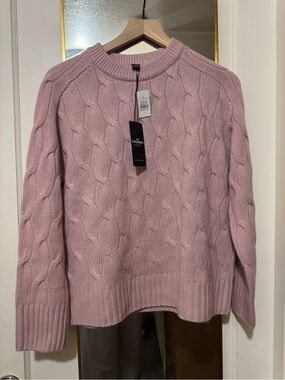 Ann Taylor Dusty Pink Cable Crewneck Cashmere Sweater